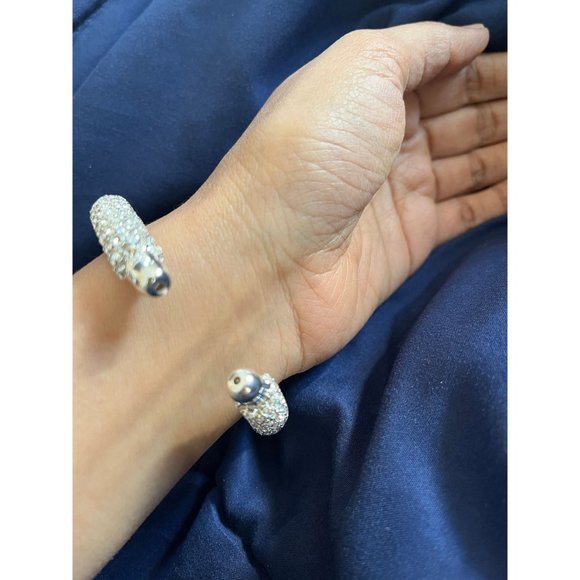 White rhinestone bangle bracelet Silver clear crystal bold chunky sparkle bling - Picture 3 of 5